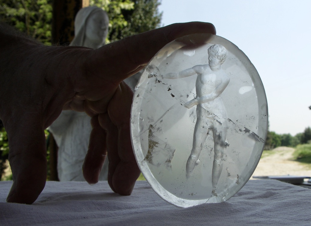 Relief engraving in rock crystal