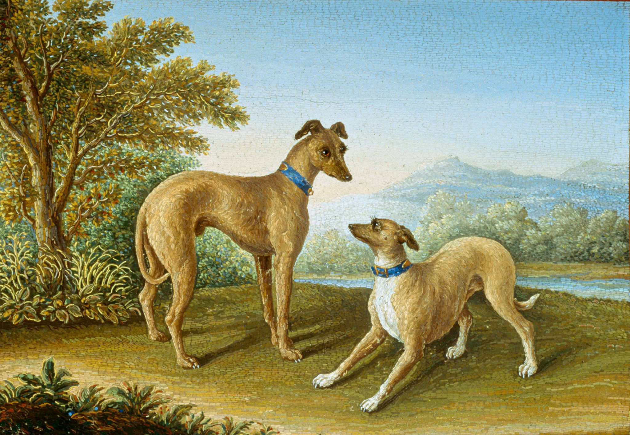 Micromosaic panel Two Greyhounds by G. Wekler, 1853